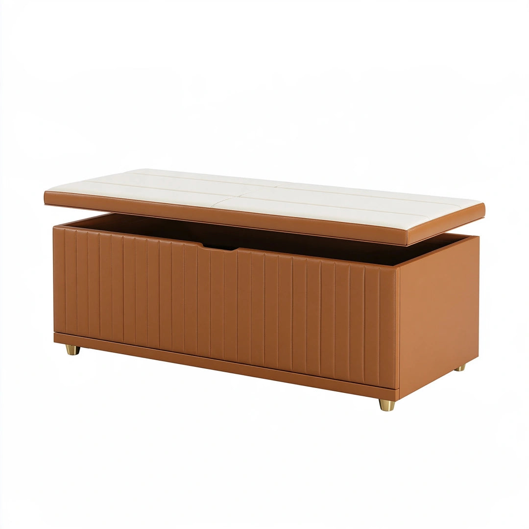 Sitzbank mit Stauraum 120 x 45 x 50 cm Kunstleder Cognac gepolstert modern