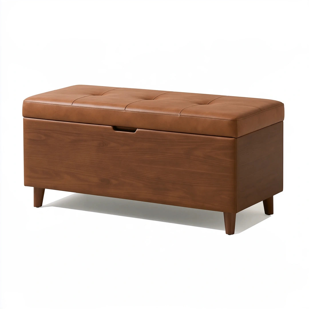 Sitzbank mit Stauraum 100 x 45 x 48 cm Holz Braun gepolsterte Lederoptik