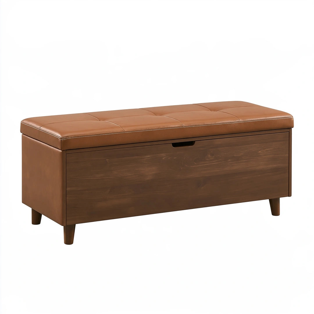 100 x 40 x 48 cm Sitzbank mit Stauraum braunes Kunstleder Holz gepolst – kelmoriza