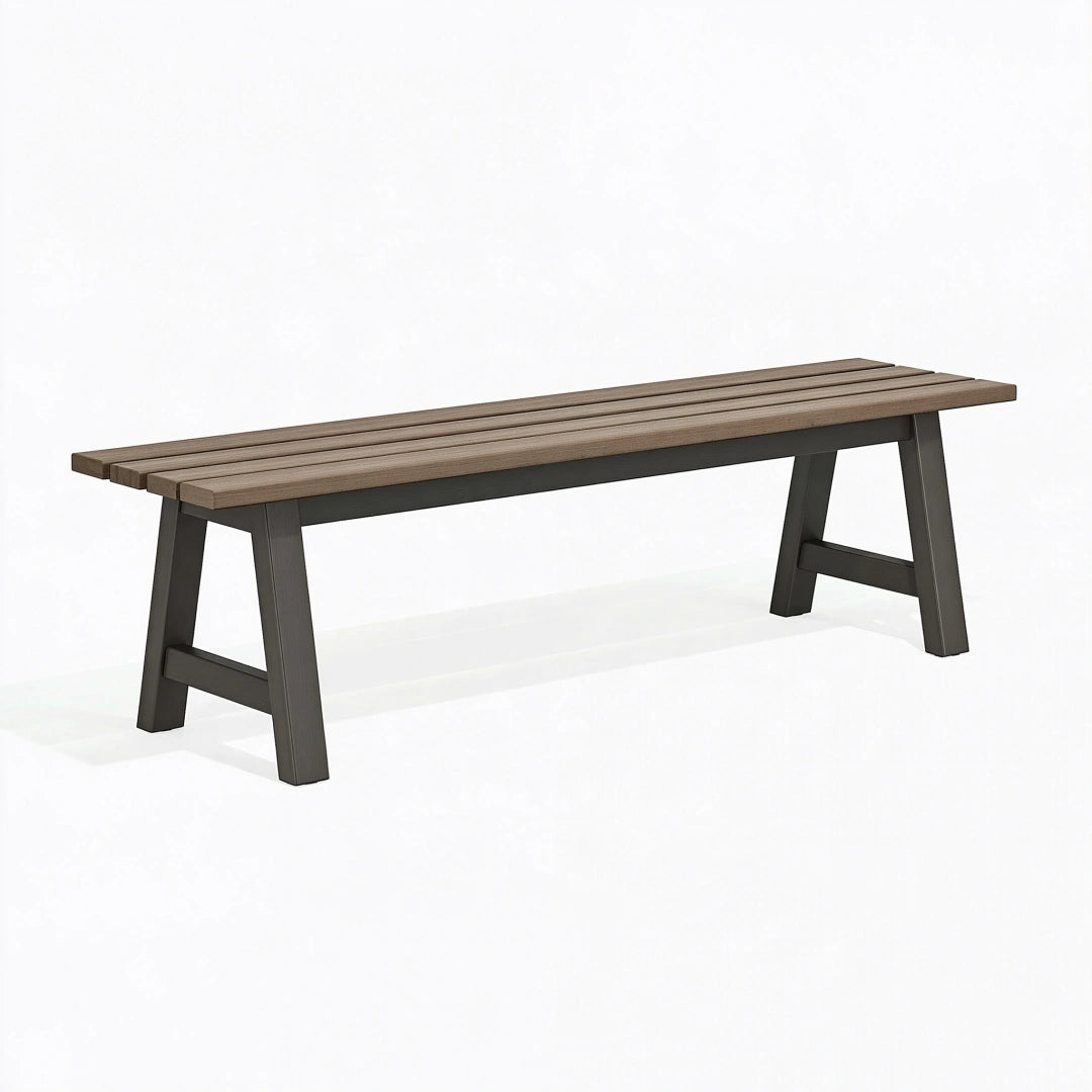 Gartenbank 160 x 35 x 45 cm Holzoptik Braun Metallgestell Dunkelgrau Modern