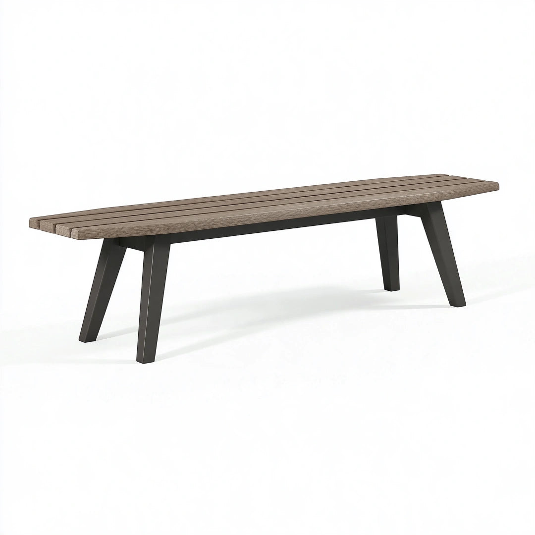 Gartenbank 180 x 40 x 45 cm in Taupe mit Metallgestell moderne Sitzbank
