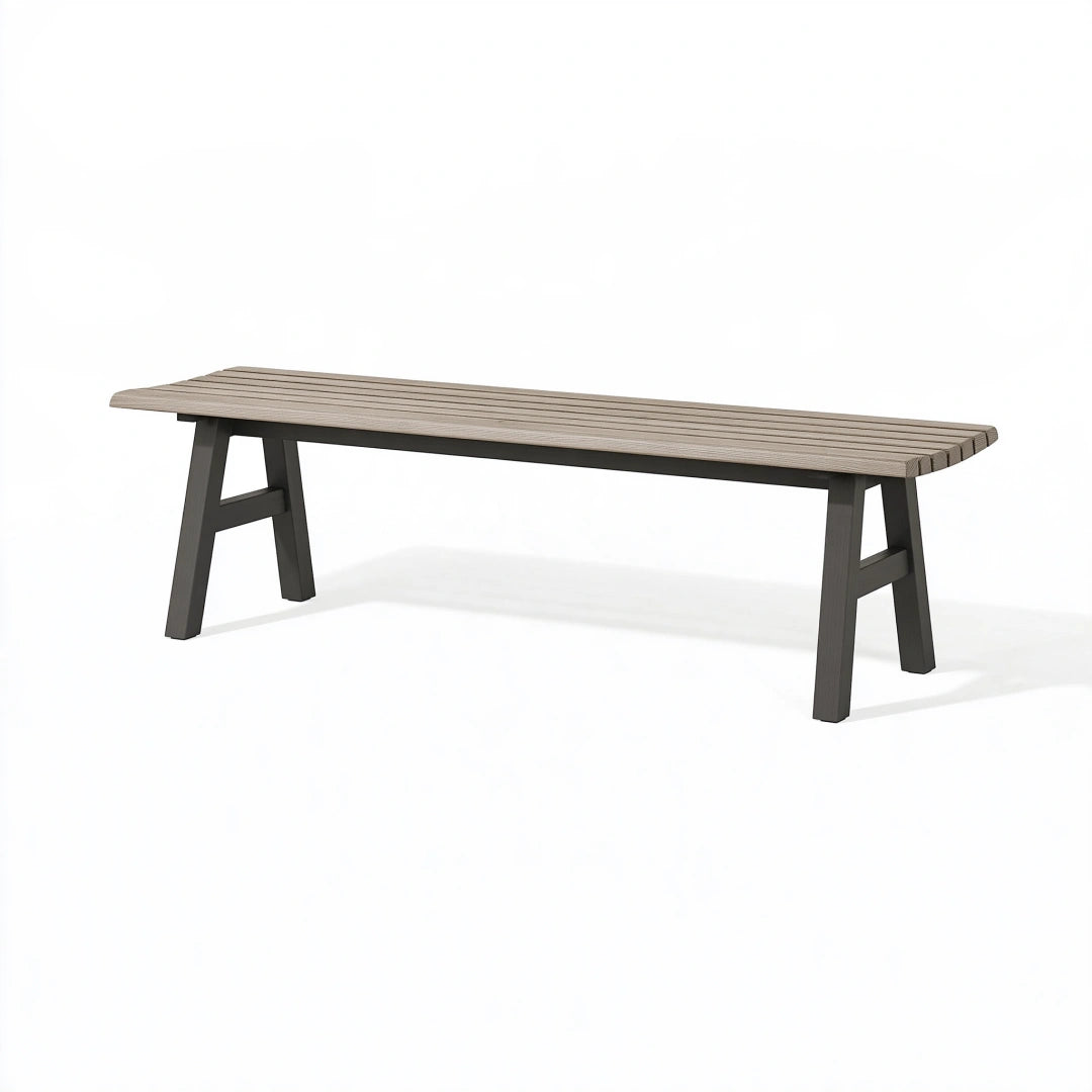 Gartenbank 180 x 40 x 45 cm Holzoptik mit Metallgestell für Außenbereich