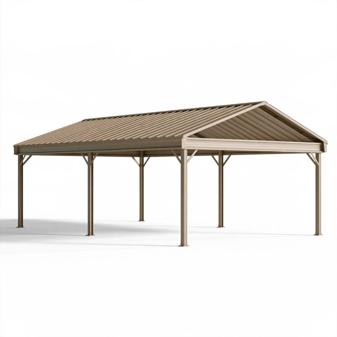 Carport 600 x 300 cm Stahl Taupe freistehend mit Satteldach
