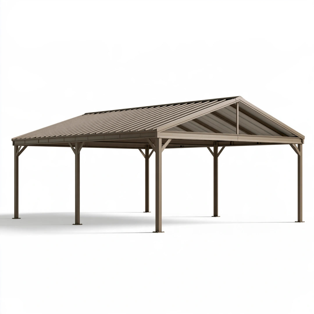 Carport 600 x 300 cm aus Metall in Taupe mit Satteldach für Außenbereich