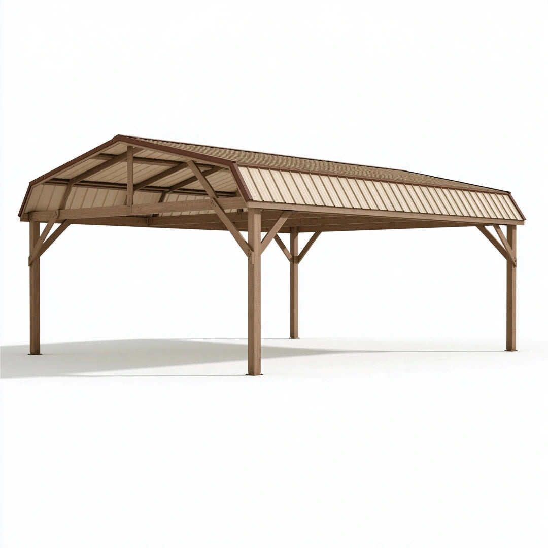 Carport 600 x 300 x 260 cm Holz Braun mit geripptem Dach klassisch