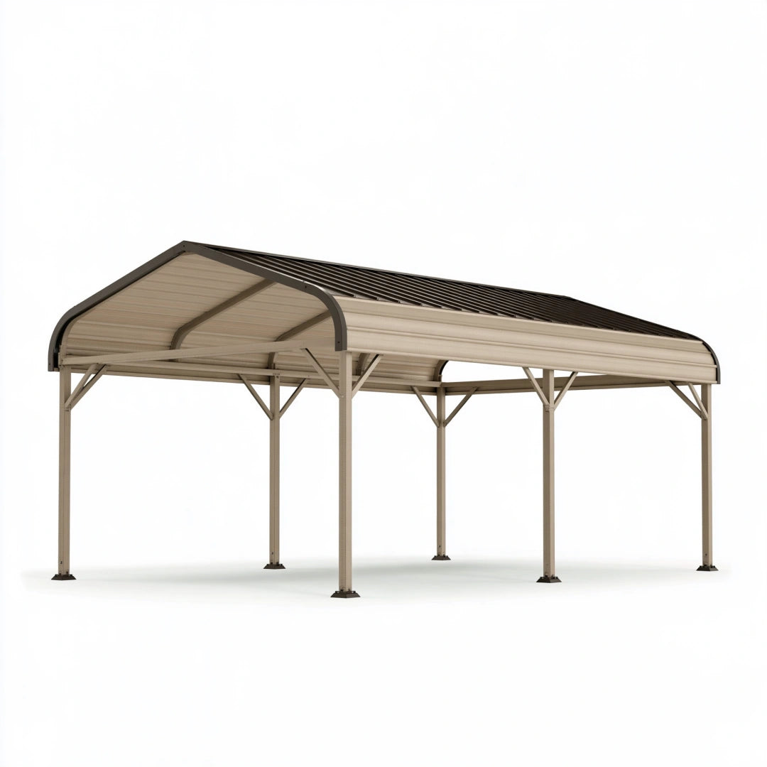 Carport 500 x 300 x 260 cm aus Stahl Beige mit dunklem Dach für Außenbereich