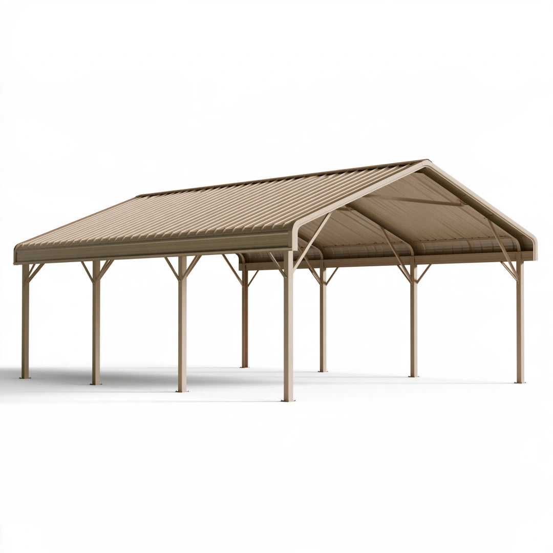 Carport 600 x 300 x 280 cm aus Stahl Beige mit Satteldach für Fahrzeuge