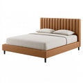 Polsterbett 160 x 200 cm cognacbrauner Stoffbezug - modernes Doppelbett mit gepolstertem Kopfteil