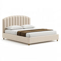 Polsterbett 160 x 200 cm Beige Textilbezug mit gepolstertem Kopfteil