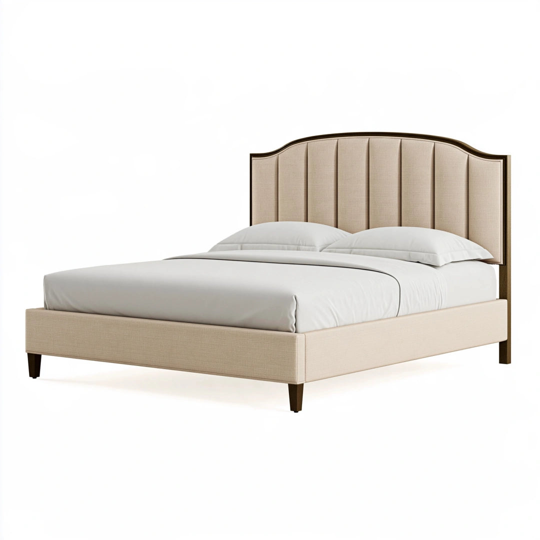 Polsterbett 160 x 200 cm beige Stoff mit gepolstertem Kopfteil