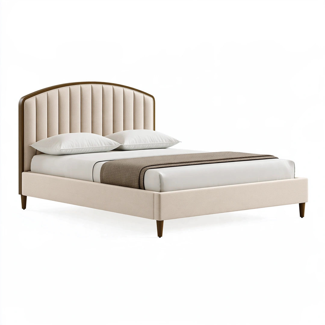 Polsterbett 160 x 200 cm Beige mit gepolstertem Kopfteil im modernen Stil