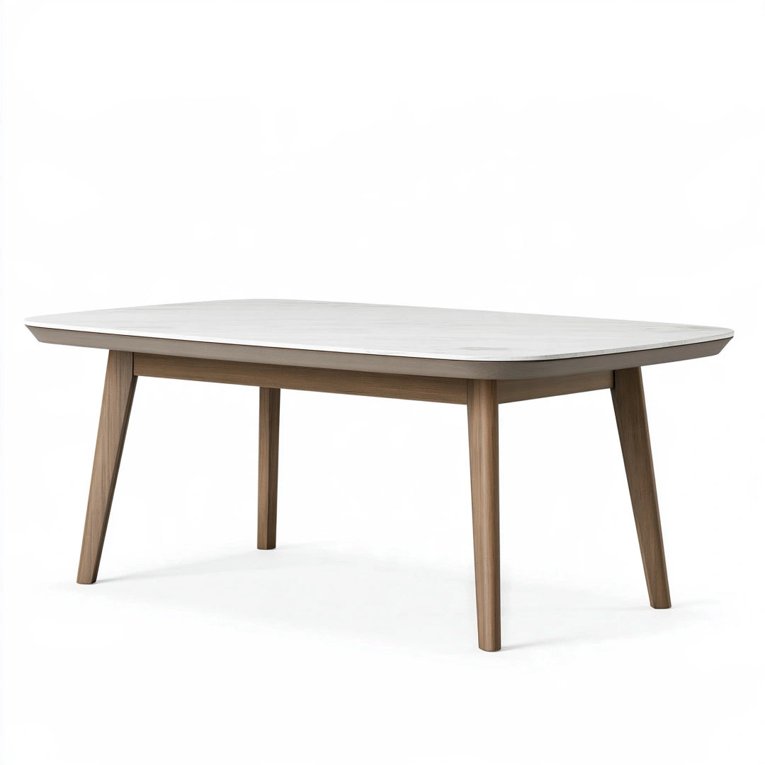 Esstisch 160 x 90 x 75 cm in Weiß/Walnuss Holzoptik mit Marmoroptik Tischplatte modern