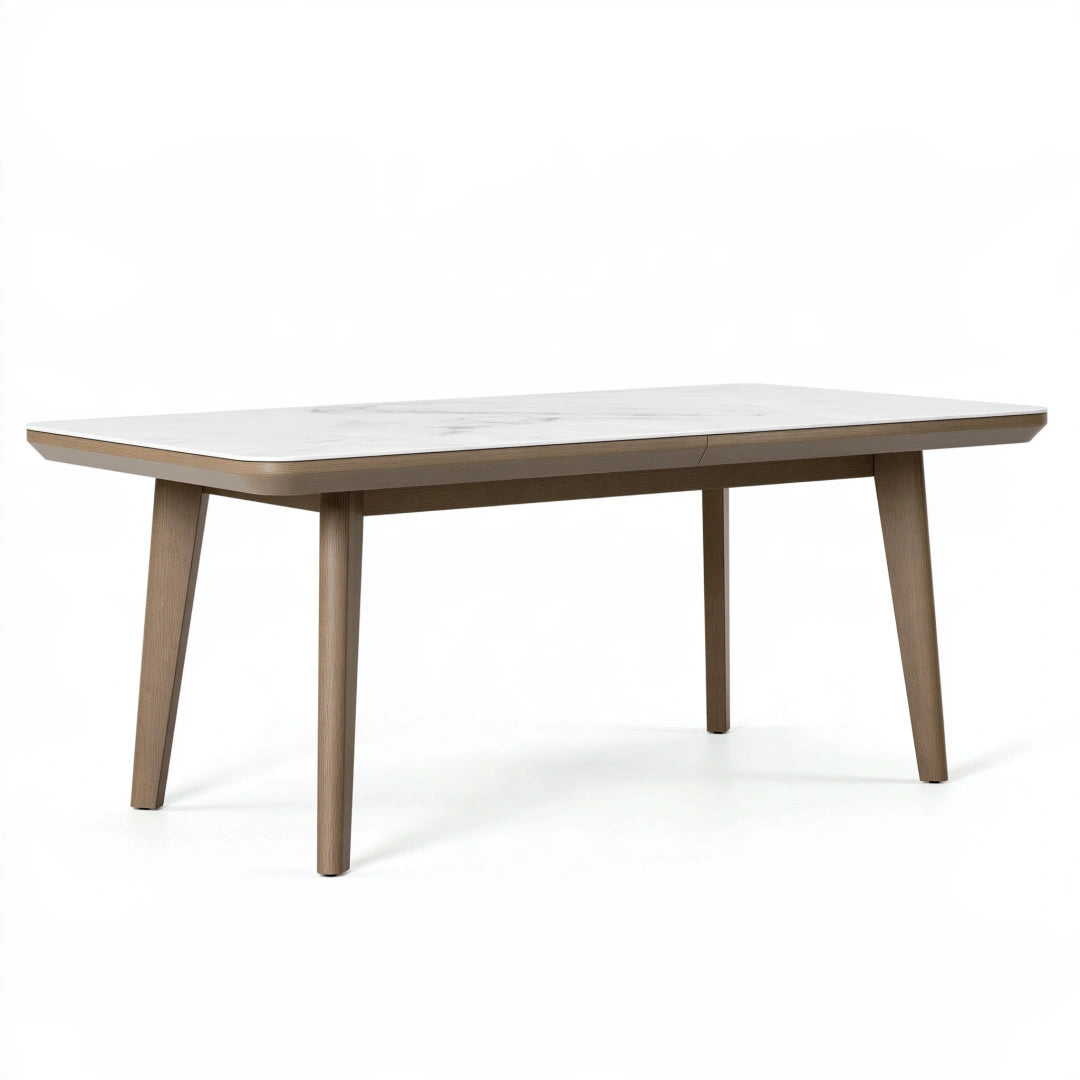 Esstisch 160 x 90 cm in Weiß und Braun mit Steinoptik Tischplatte aus Holzwerkstoff