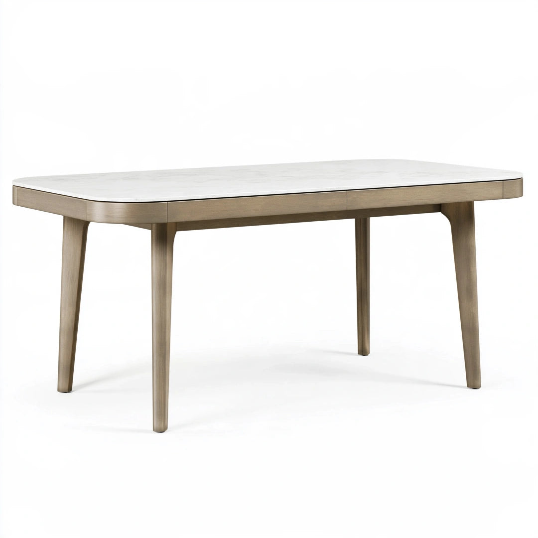 Esstisch 180 x 90 x 75 cm in Weiß und Naturholz mit Steinoptik Tischplatte - Moderner rechteckiger Holztisch
