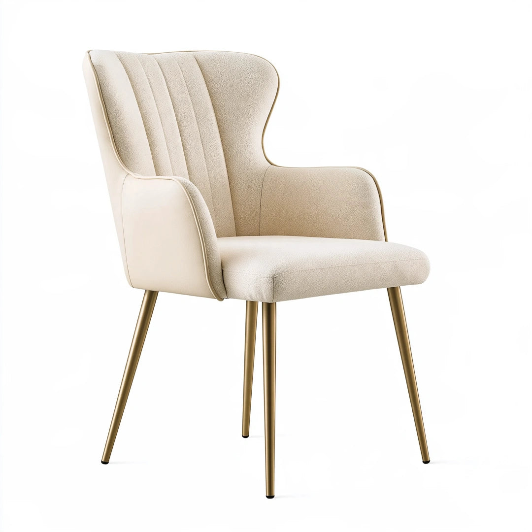 Polsterstuhl 60 x 65 x 95 cm Bouclé Creme mit Metallbeinen Gold - moderner Armlehnstuhl