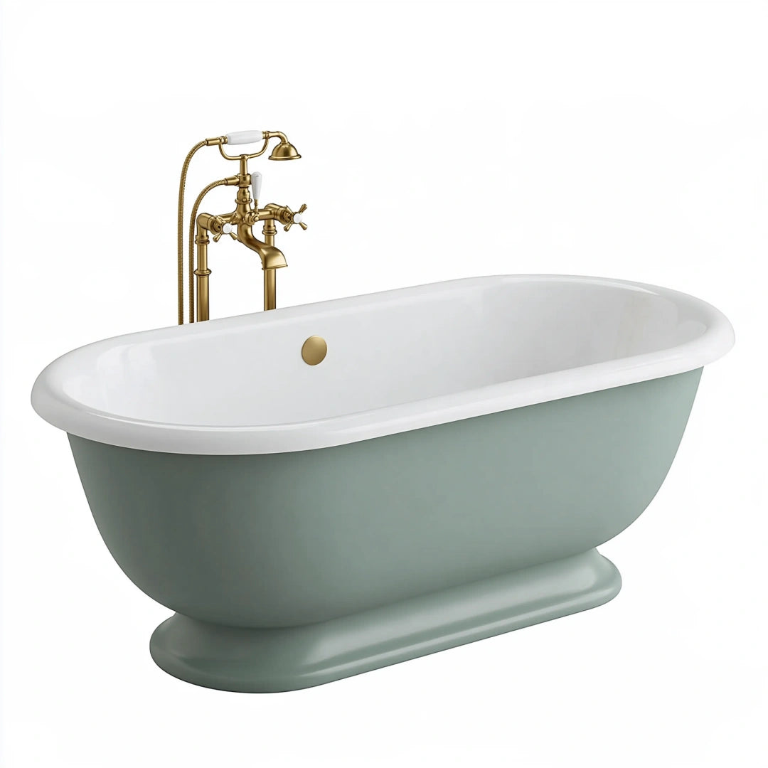Freistehende Badewanne 170 x 75 x 75 cm aus Acryl Weiß Salbeigrün im Vintage-Stil