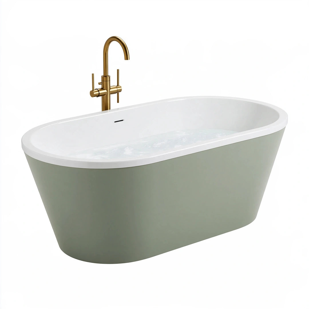 Freistehende Badewanne 170 x 75 x 58 cm aus Acryl Weiß/Salbeigrün - Ovales modernes Design