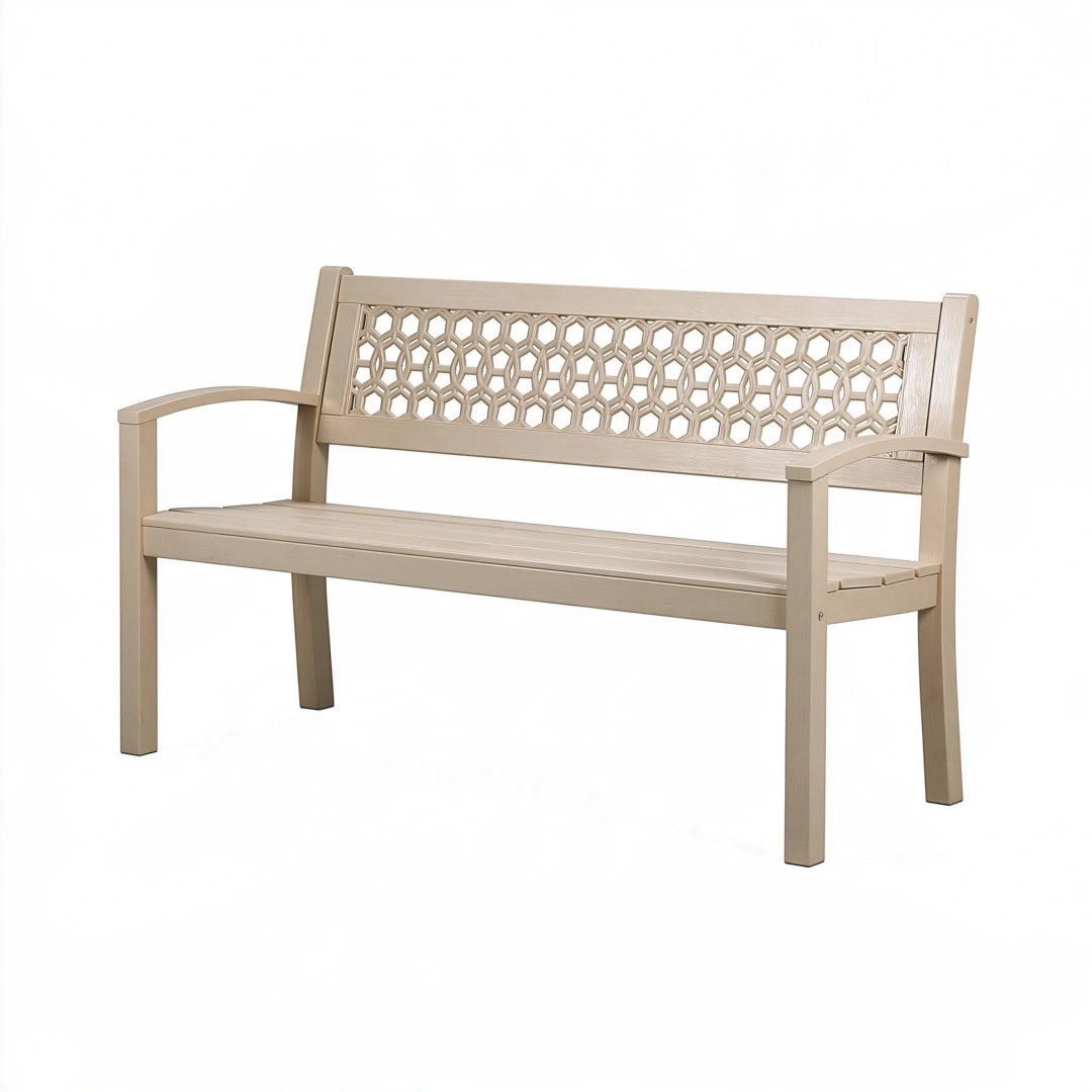 Gartenbank 122 x 65 x 85 cm aus Kunststoff Beige mit Armlehnen im klassischen Stil