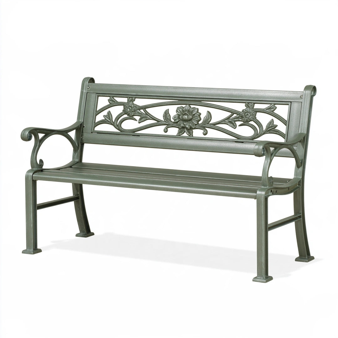 Gartenbank 122 x 61 x 90 cm Metall Grün mit Blumenmotiv im klassischen Stil